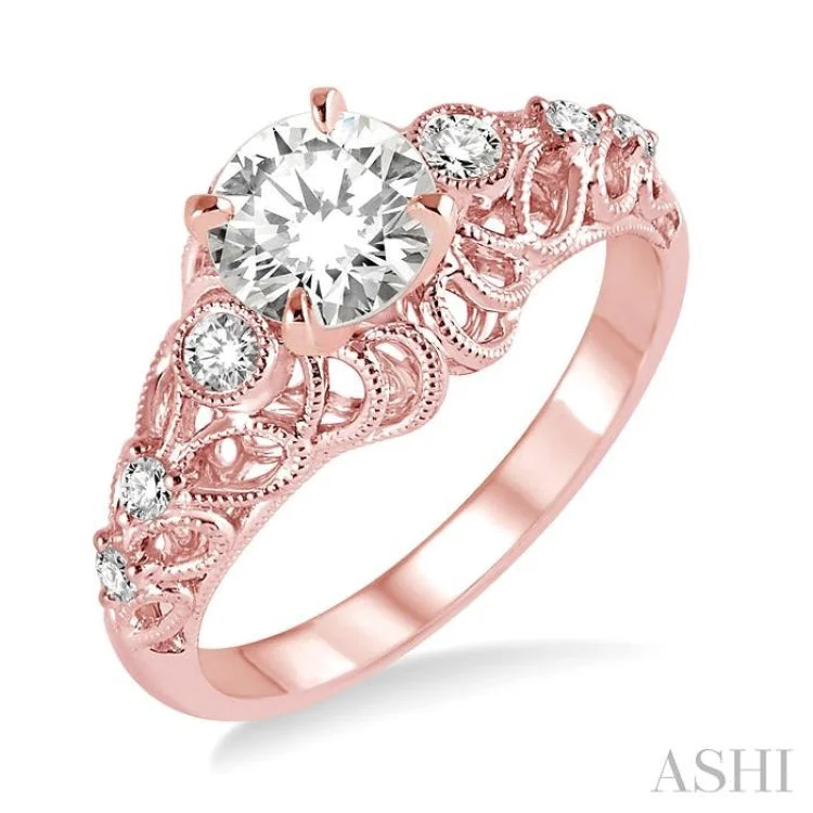 Luxury Ring with Gold and Diamonds-1/6 Ctw Diamond Semi-mount Engagement Ring in 14K Rose Gold