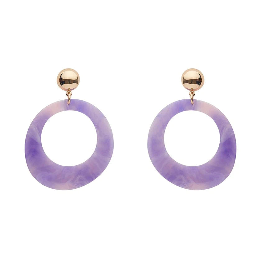 Luxury Silver Earrings for Women-Erstwilder - Statement Marble Resin Circle Earrings - Purple