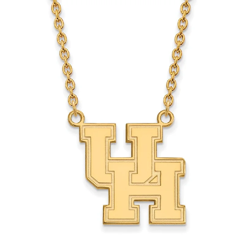 Long Necklace with Gemstones-14k Yellow Gold U of Houston Large Pendant Necklace