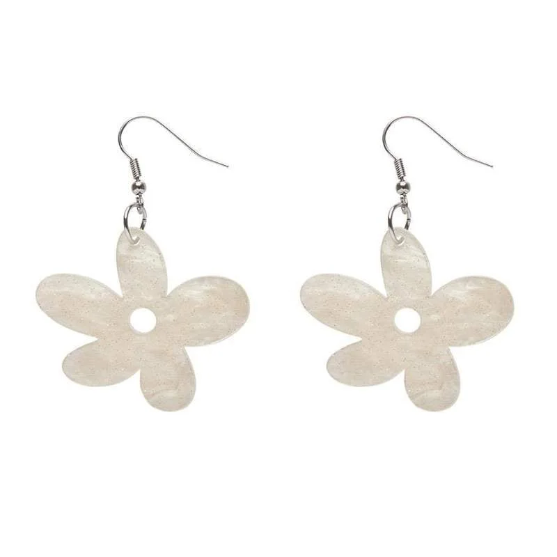 Glamorous Earrings for Night Life-Erstwilder - Flower Ripple Glitter Resin Drop Earrings - Cream