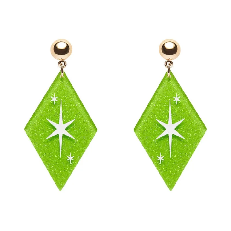 Handcrafted Silver Earrings-Erstwilder - Atomic Diamond Drop Earrings - Green