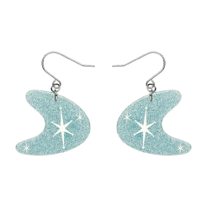 Bright Earrings for Daytime Looks-Erstwilder - Atomic Boomerang Glitter Drop Earrings - Blue