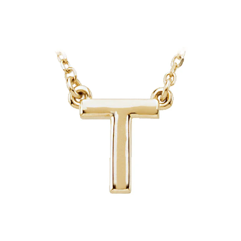 Elegant Chain Necklace for Weddings-14K Yellow Gold, Kendall Collection, Block Initial T Necklace, 16 Inch