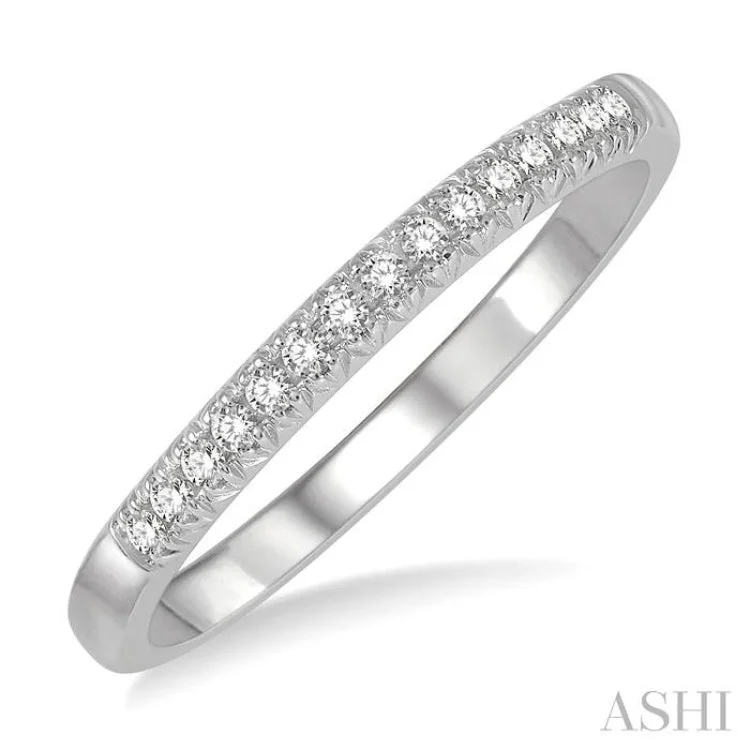 Stylish Wedding Ring Set for Couples-1/10 ctw 15Stones Round Cut Diamond Wedding Band in 14K White Gold