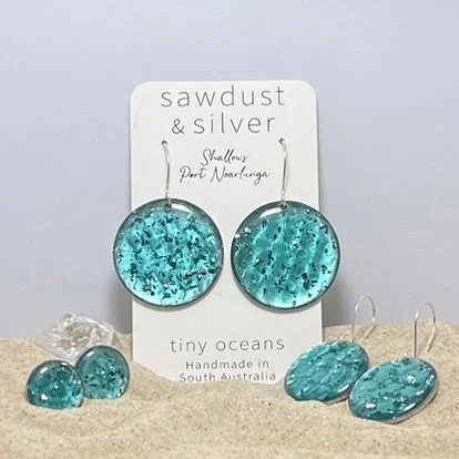 Beaded Earrings for Women-Sawdust & Silver Tiny Oceans Collection - Port Noarlunga Shallows Various