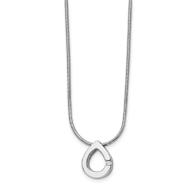 Fashionable Necklace for Young Adults-Diamond Accent Teardrop Necklace in Rhodium Plated Silver, 18-20 Inch