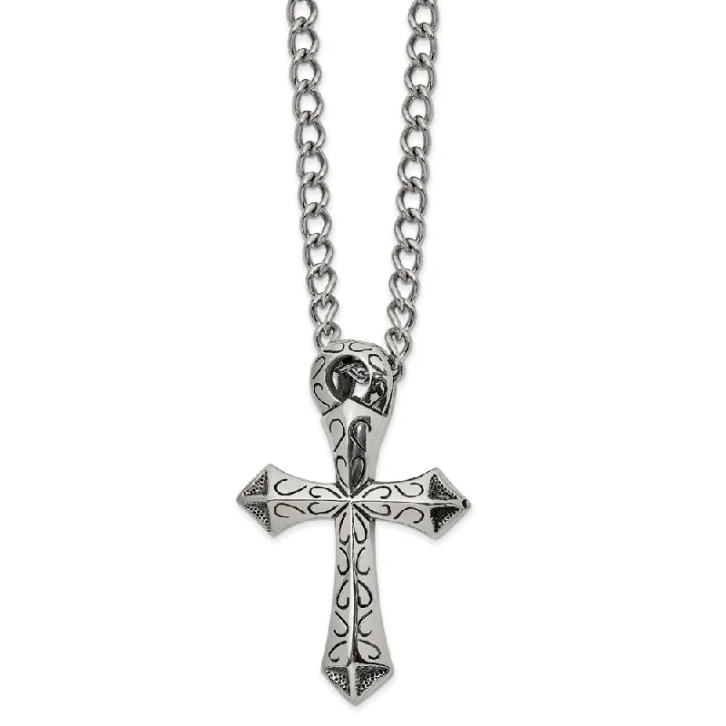 Stylish Gem Necklace for Women-Stainless Steel XXL Antiqued Passion Cross Slide Necklace, 24 Inch