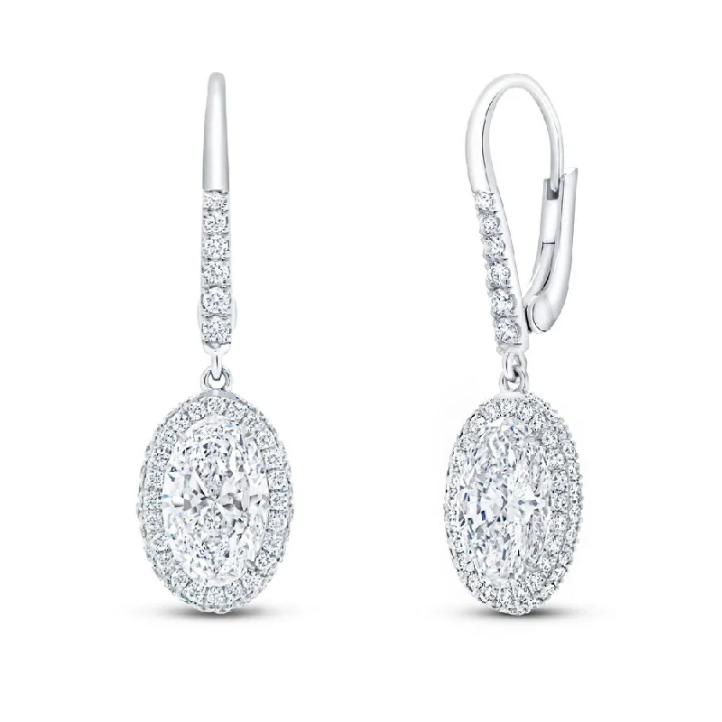 Long Drop Earrings for Women-Uneek Signature Collection Halo Oval Shaped Diamond Dangle Earrings