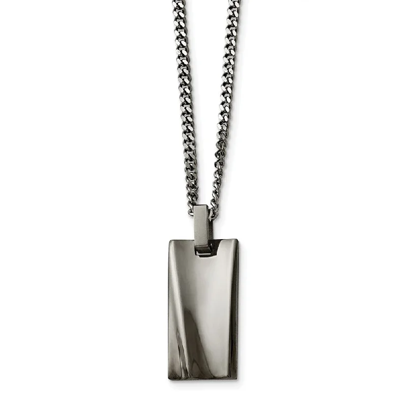 Silver Necklace for Weddings-Concave Rectangle Black Plated Stainless Steel Necklace, 22 Inch