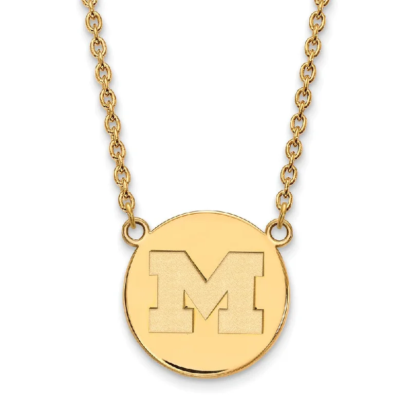 Boho Beaded Necklace for Summer-14k Gold Plated Silver U of Michigan Large Initial M Disc Necklace