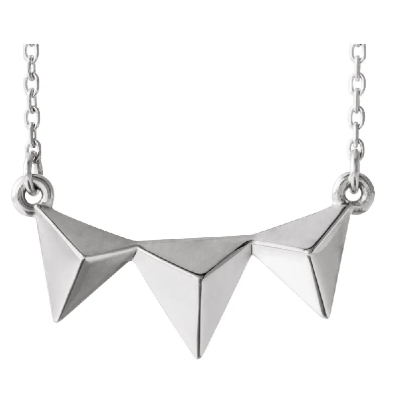 Long Chain Necklace for Stylish Look-Sterling Silver Small Pyramid Bar Necklace, 16-18 Inch