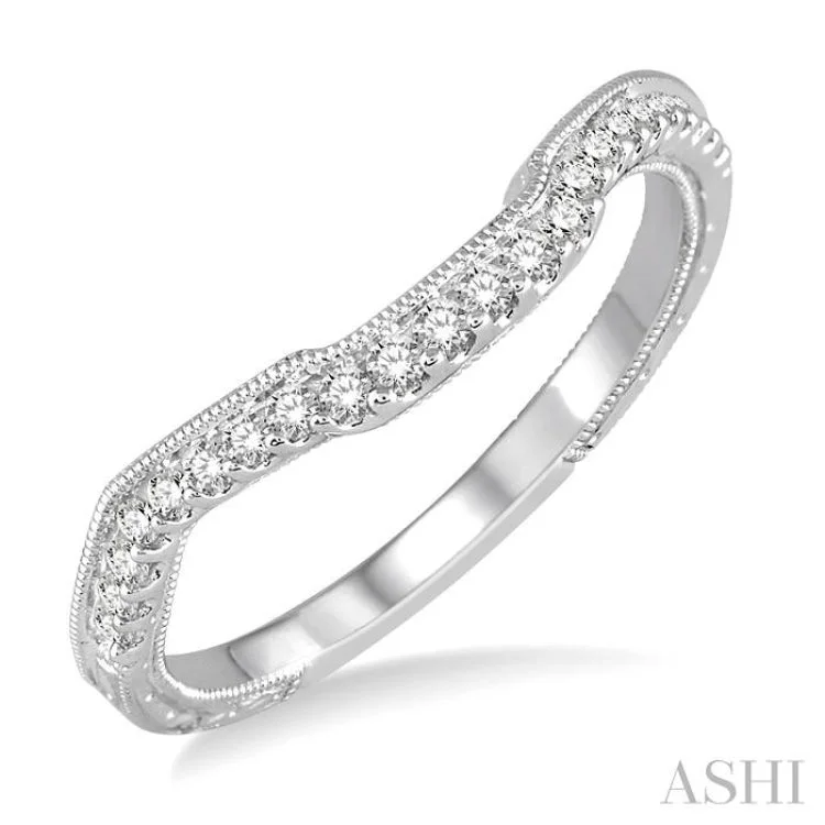 Simple Gemstone Ring for Fashion-1/5 Ctw Round Diamond Wedding Band in 14K White Gold