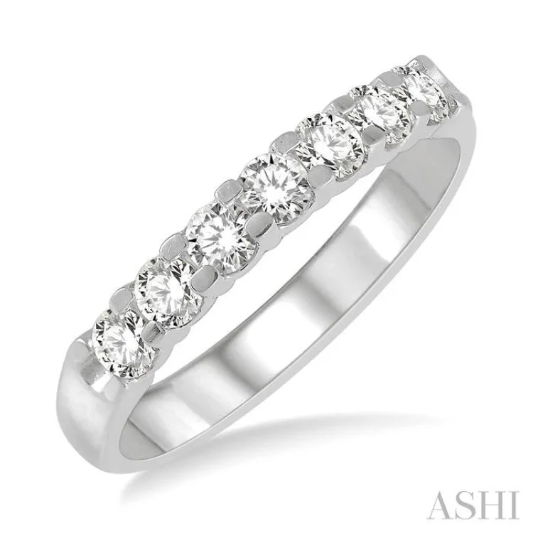 Beautiful Gold Ring with Gemstones-1/2 ctw 7 Stone Round Cut Diamond Wedding Band in 14K White Gold