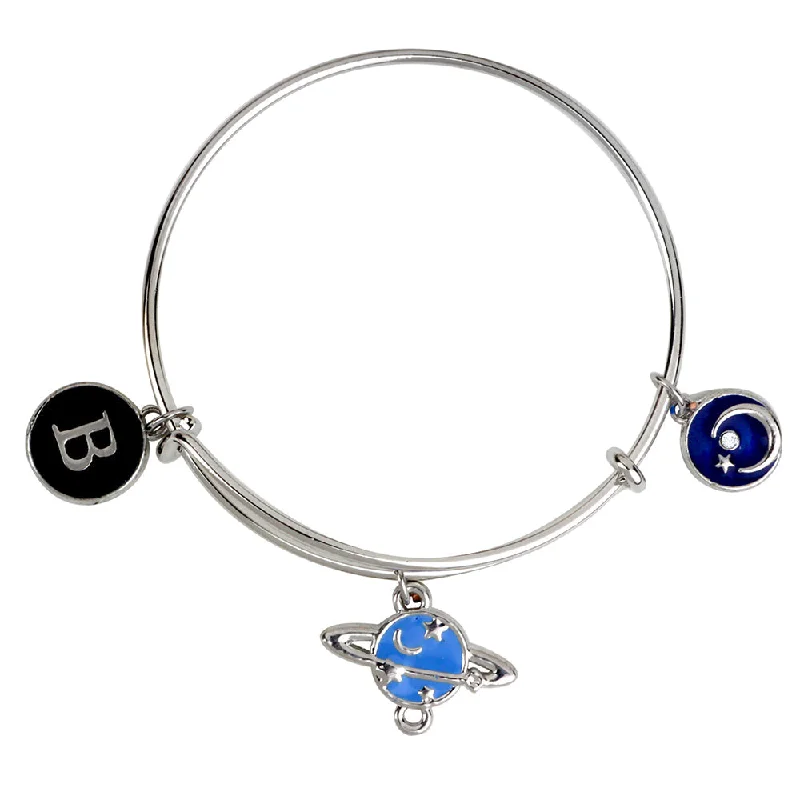 Elegant Bridal Bangles for Weddings-Mahi B Letter & Moon Shaped Rhodium Plated Enamel Work Charms Kids Bracelets for Kids (BRK1100991R)