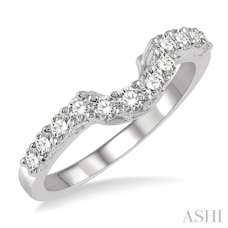 Wedding Ring with Diamond Accent-1/2 Ctw U-Drop Round Cut Diamond Wedding Band in 14K White Gold