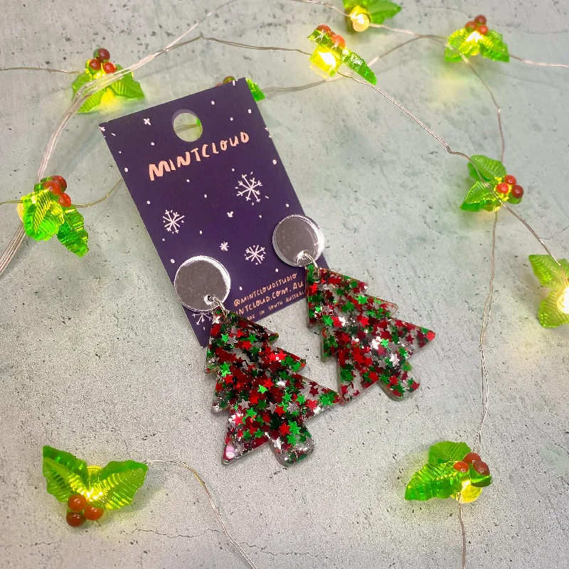 Silver Hoop Earrings-Mintcloud Christmas Earrings - Confetti Tree