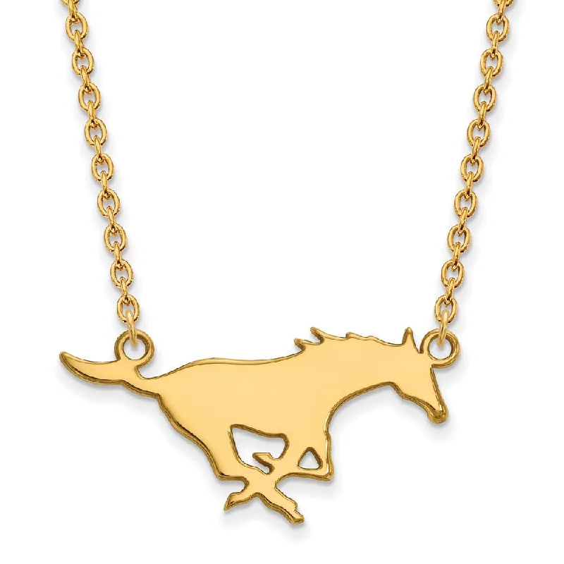 Chunky Gold Necklace for Bold Look-10k Yellow Gold Southern Methodist U Large Pendant Necklace