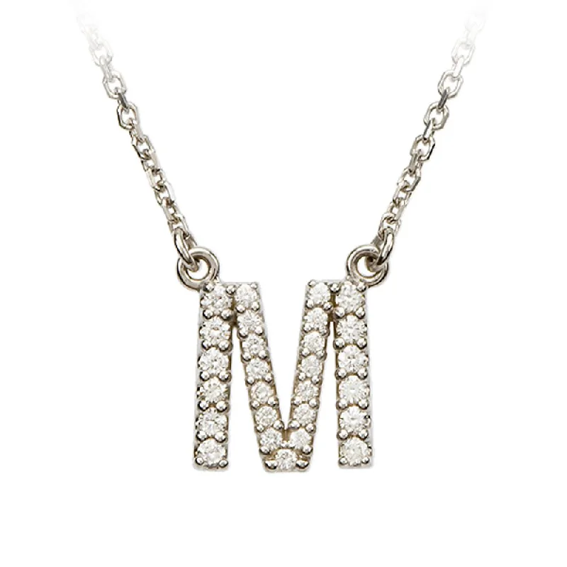 Trendy Choker Necklace for Fashion-1/5 Cttw Diamond & 14k White Gold Block Initial Necklace, Letter M