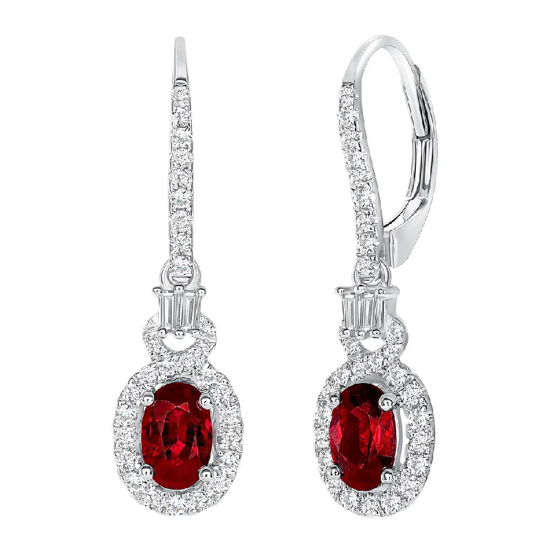 Large Drop Earrings for Fashion-Uneek Precious Collection Halo Round Ruby Dangle Earrings