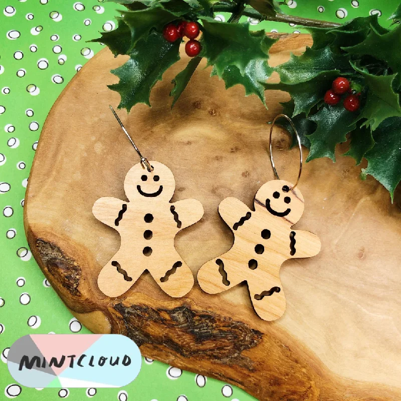 Classic Diamond Earrings-Mintcloud Christmas Earrings - Gingerbread Men Cherrywood Cut Out Detail*