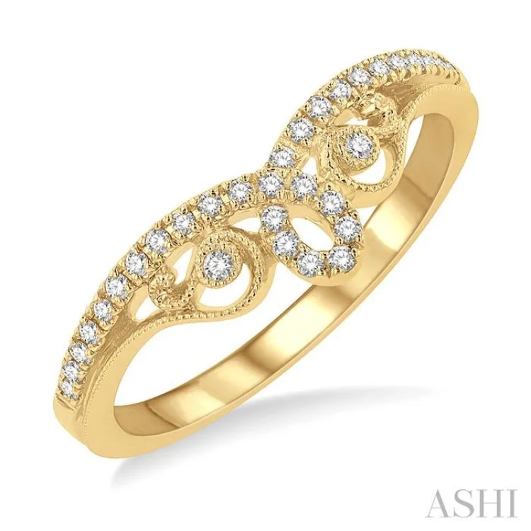 Custom Engagement Ring with Diamonds-1/6 Ctw Chevron Loop Lattice Round Cut Diamond Wedding Band in 14K Yellow Gold