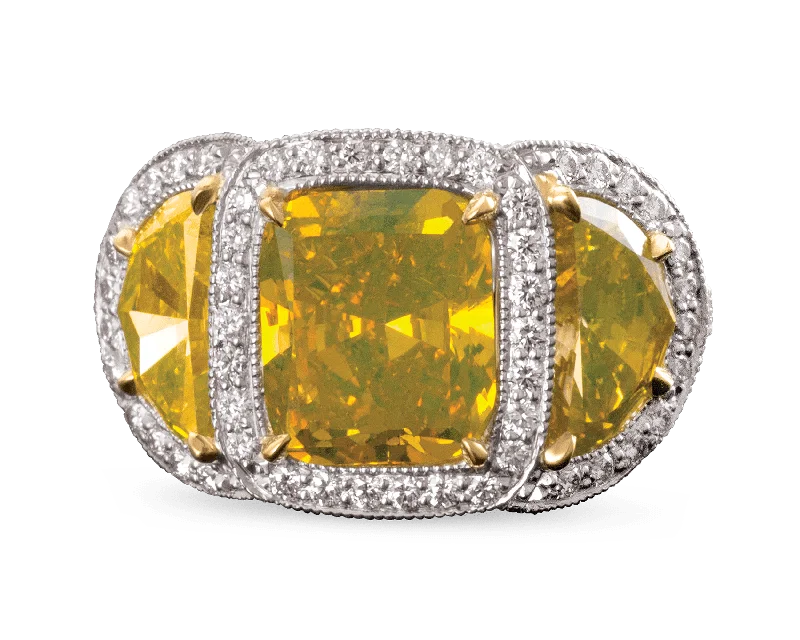 Classic Diamond Band Ring for Wedding-Fancy Intense Greenish-Yellow Diamond Ring, 6.16 Carats