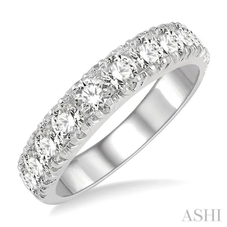 Elegant Diamond Ring for Engagement-2 ctw 11 Stone Round Cut Diamond Wedding Band in 14K White Gold