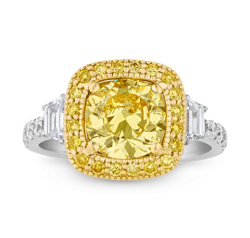 Custom Gold Wedding Ring for Women-Fancy Intense Yellow Diamond Ring, 2.01 carats