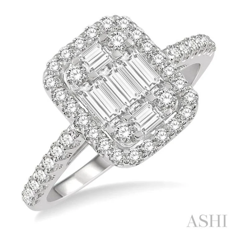 Large Ring with Gemstone for Fashion-1 Ctw Baguette & Round Cut Fusion Diamond Ring in 14K White Gold