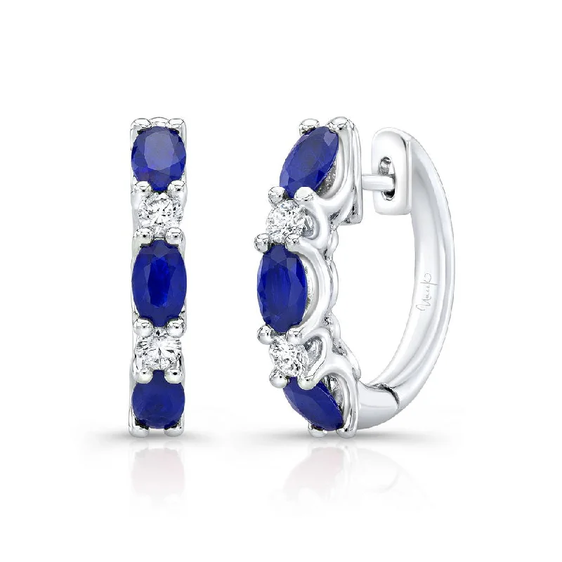 Statement Earrings for Girls-Uneek Precious Collection Oval Shaped Blue Sapphire Huggie Earrings