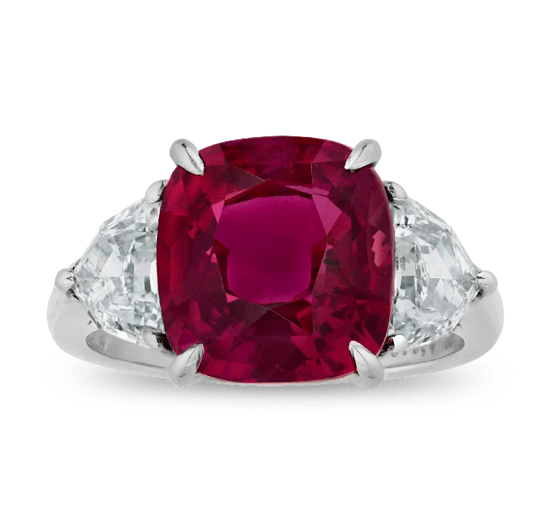 Silver Stackable Ring Set for Fashion-Ruby Ring, 6.66 Carats