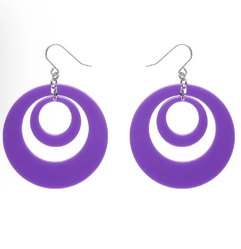 Soft Silver Earrings for Sensitive Ears-Erstwilder - Double Hoop Solid Drop Earrings - Purple