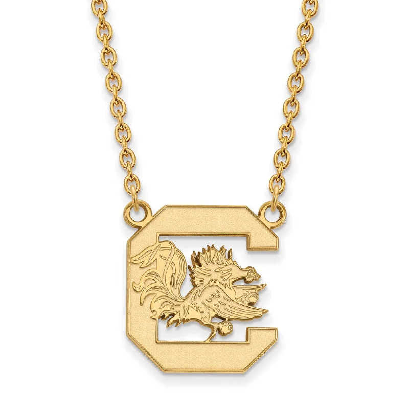 Gold Plated Necklace for Brides-10k Yellow Gold South Carolina Large Gamecock Pendant Necklace