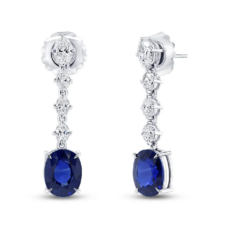 Minimalist Earrings for Daily Wear-Uneek Gatsby Collection Oval Shaped Blue Sapphire Dangle Earrings