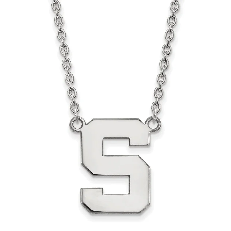 Gold and Silver Necklace for Casual Looks-14k White Gold Michigan State Large Initial S Pendant Necklace