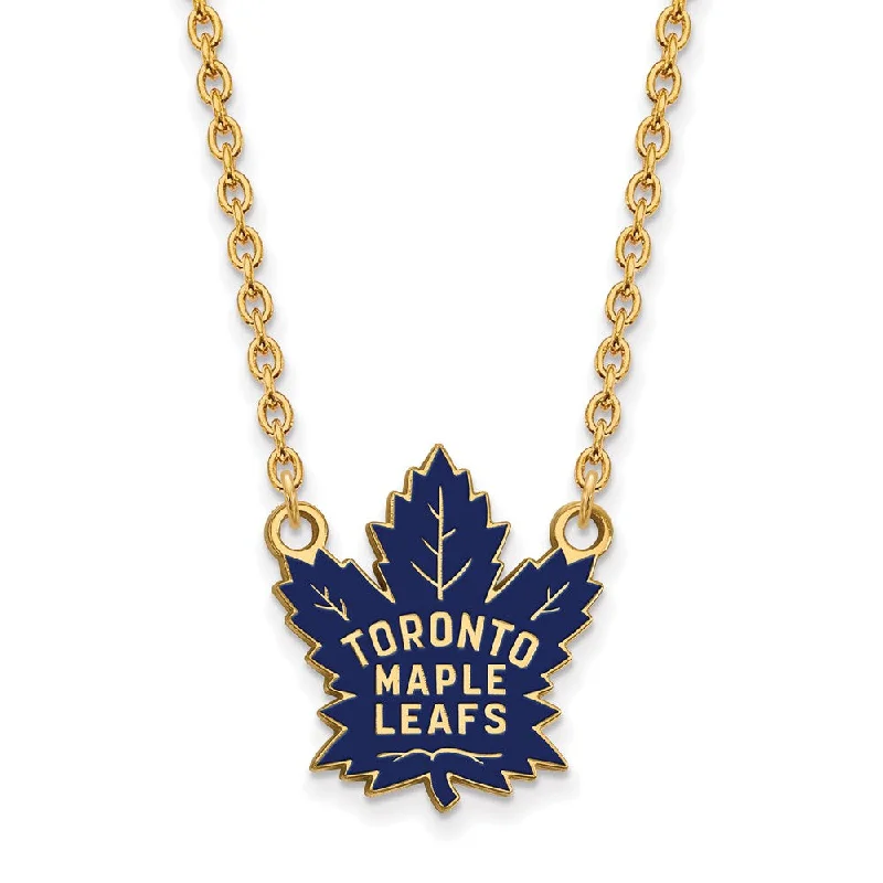 Necklaces with Initials-SS 14k Yellow Gold Plated NHL Maple Leafs LG Enamel Necklace, 18 Inch