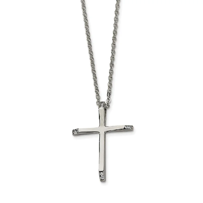 Custom Birthstone Necklace for Family Gifts-Stainless Steel Cubic Zirconia Cross Pendant Necklace - 22 Inch