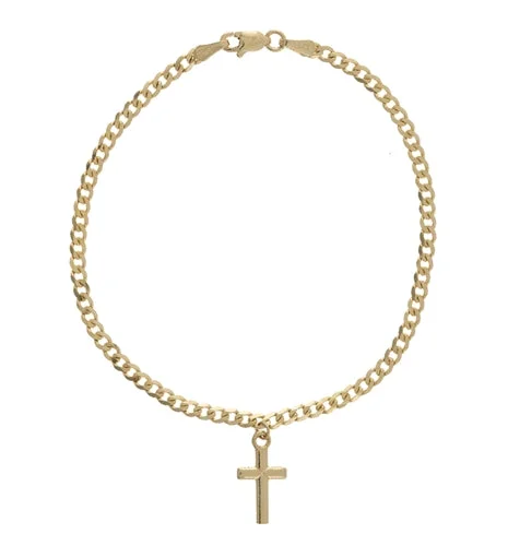 Luxury Gold Bracelet for Special Occasions-14K Yellow open Curb Link Cross Charm Bracelet