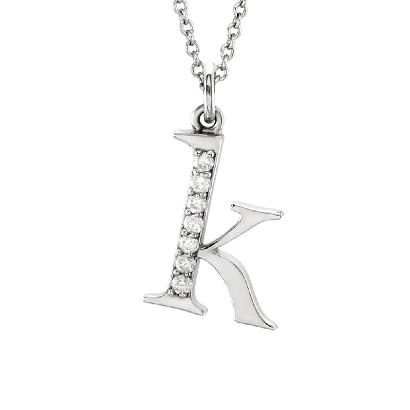 Heart Shaped Necklace for Girls-The Abbey 14k White Gold Diamond Lower Case Initial 'k' Necklace 16 In