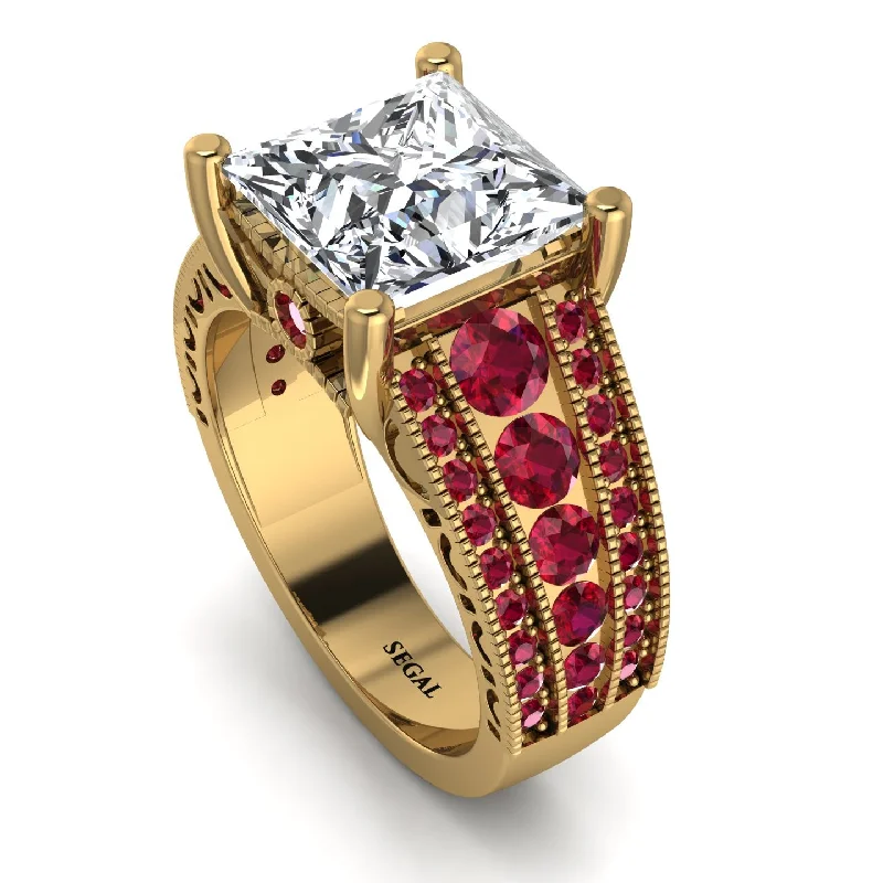 Beautiful Ruby Ring for Statement Look-Unique Geometric Design Diamond Gold Engagement Ring - Amber No. 46