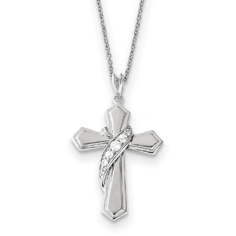 Elegant Chain Necklace for Casual Style-Rhodium Plated Sterling Silver & CZ My Journey of Hope Cross Necklace