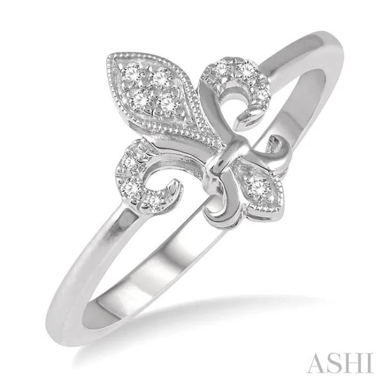 Unique Wedding Ring for Couples-1/20 Ctw Fleur De Lis Round Cut Diamond Ring in 10K White Gold