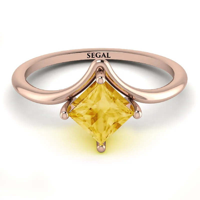 Simple Silver Band Ring for Men-Minimalist Princess Cut Citrine Engagement Rings - Harmony No. 602