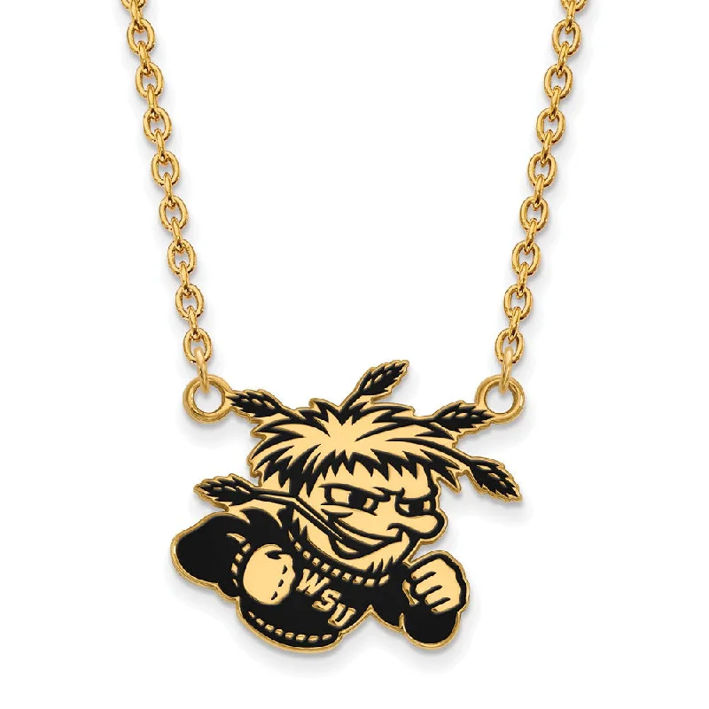 Minimalist Necklace for Every Day-14k Gold Plated Silver Wichita State Enamel Lg. Pendant Necklace