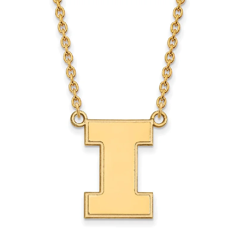 Gold Necklace with Initials-14k Gold Plated Silver U of Illinois Large Initial I Pendant Necklace