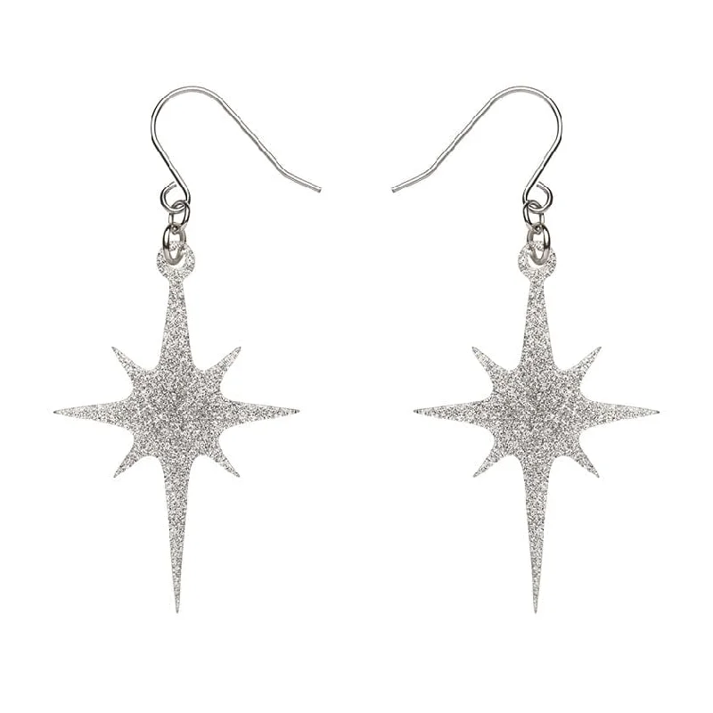 Statement Earrings for Bold Looks-Erstwilder - Atomic Star Glitter Drop Earrings - Silver