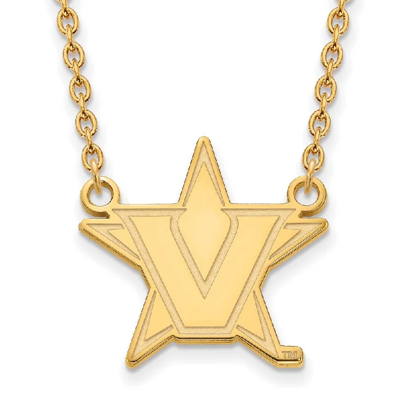 Long Chain Necklace for Stylish Look-14k Yellow Gold Vanderbilt U Large Pendant Necklace