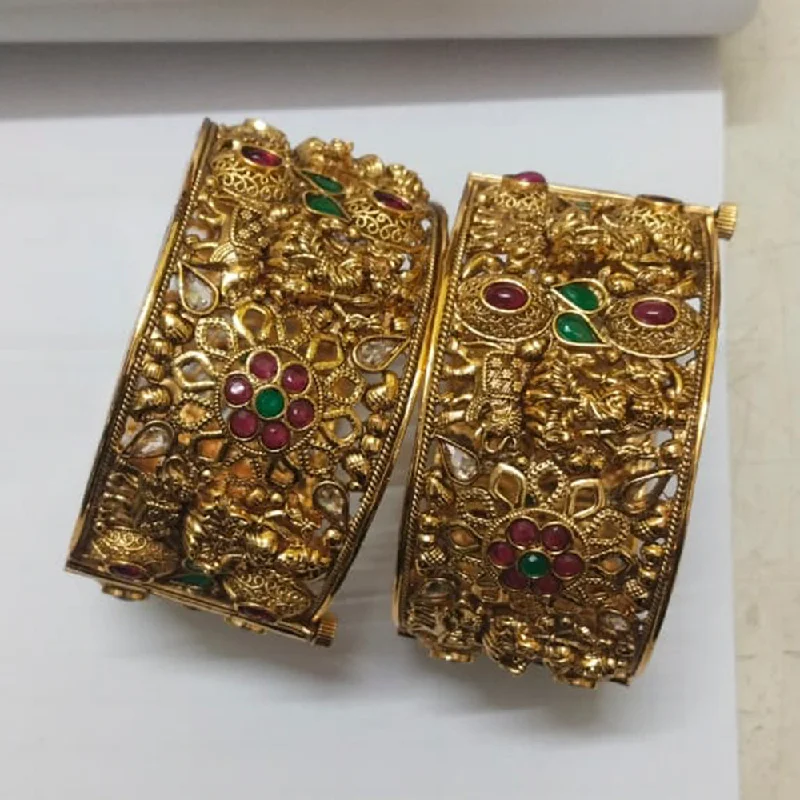 Large Gold Bangles for Bold Fashion-Niyansh Bangles Pota Stone Gold Plated Bangles Set