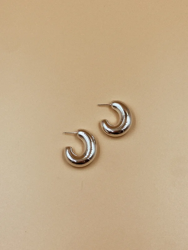 Trendy Earrings for Teens-Featherlight Puffy Hoops in Silver Tone