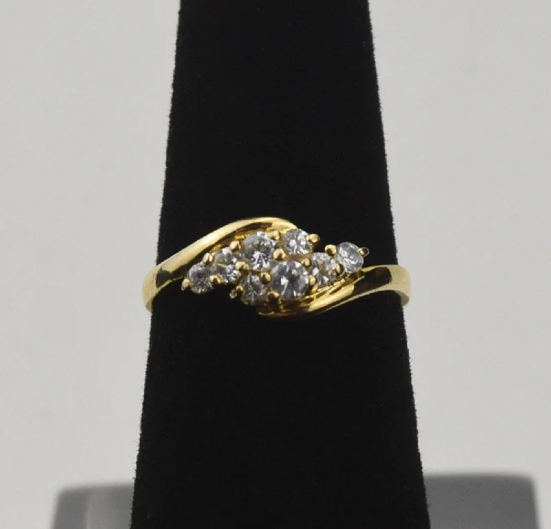 Simple Men’s Gold Band Ring-Gold Tone Sterling Silver Bypass Ring with Clear Stones - Size 5.25